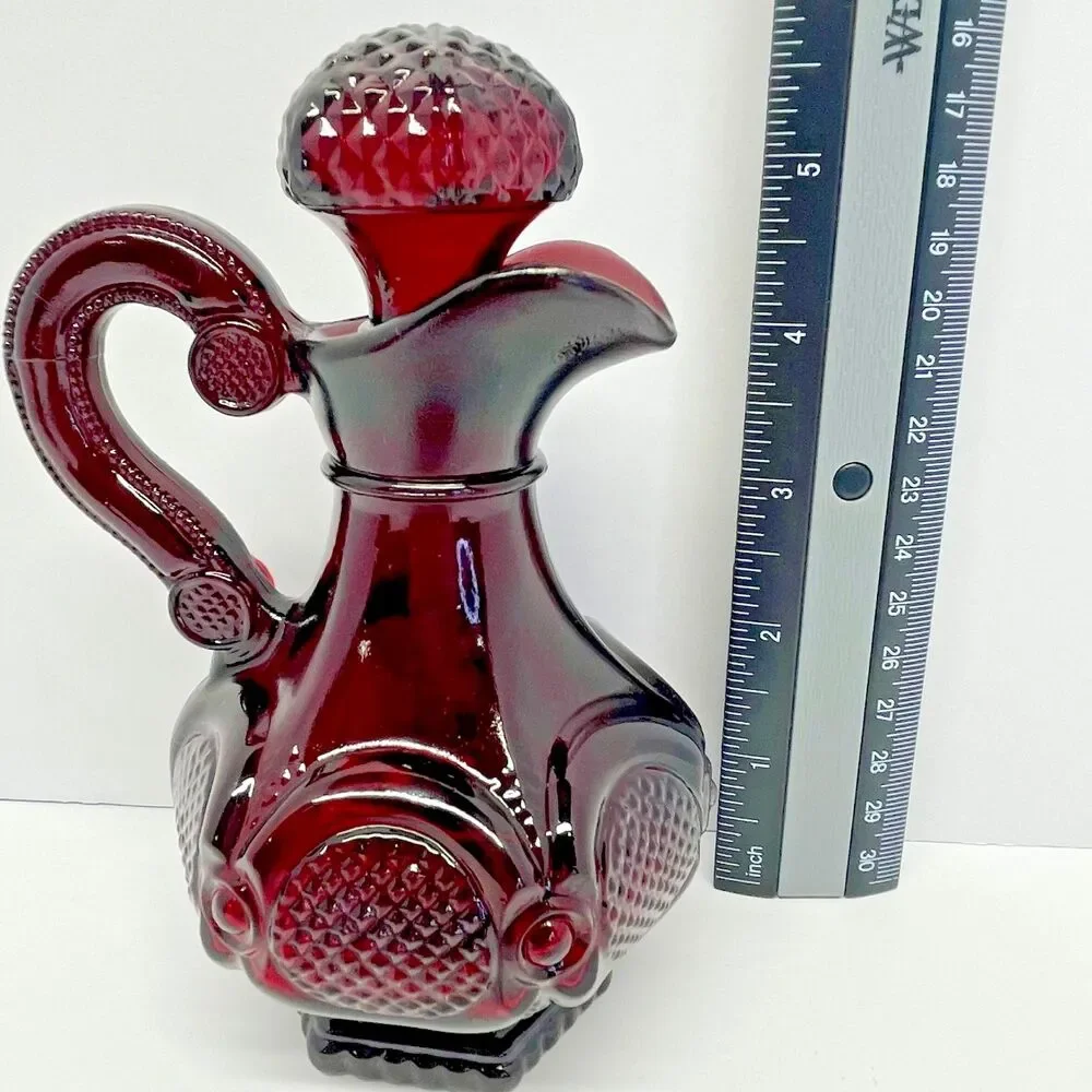 Vintage Avon 1876 Cape Cod Ruby Red Cruet w/ Stopper + Creamer & Sugar Set-EXCL